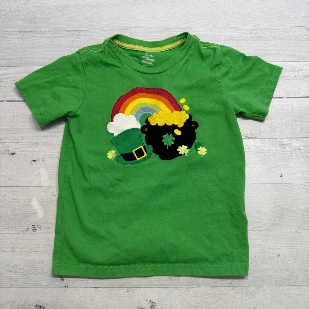 Gymboree kids at Patrick's day rainbow pot of‎ gold appliqué shirt 5T
